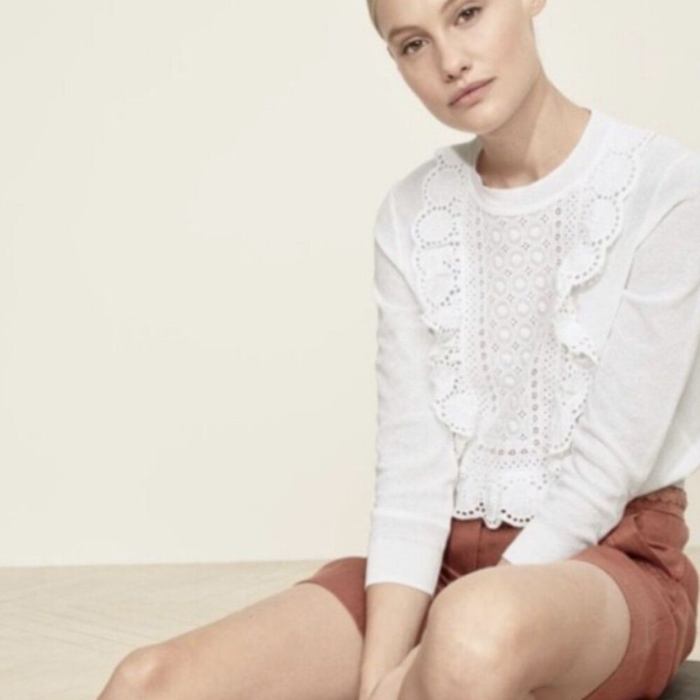 J. Crew White Eyelet Bib Sweater Size Extra Large